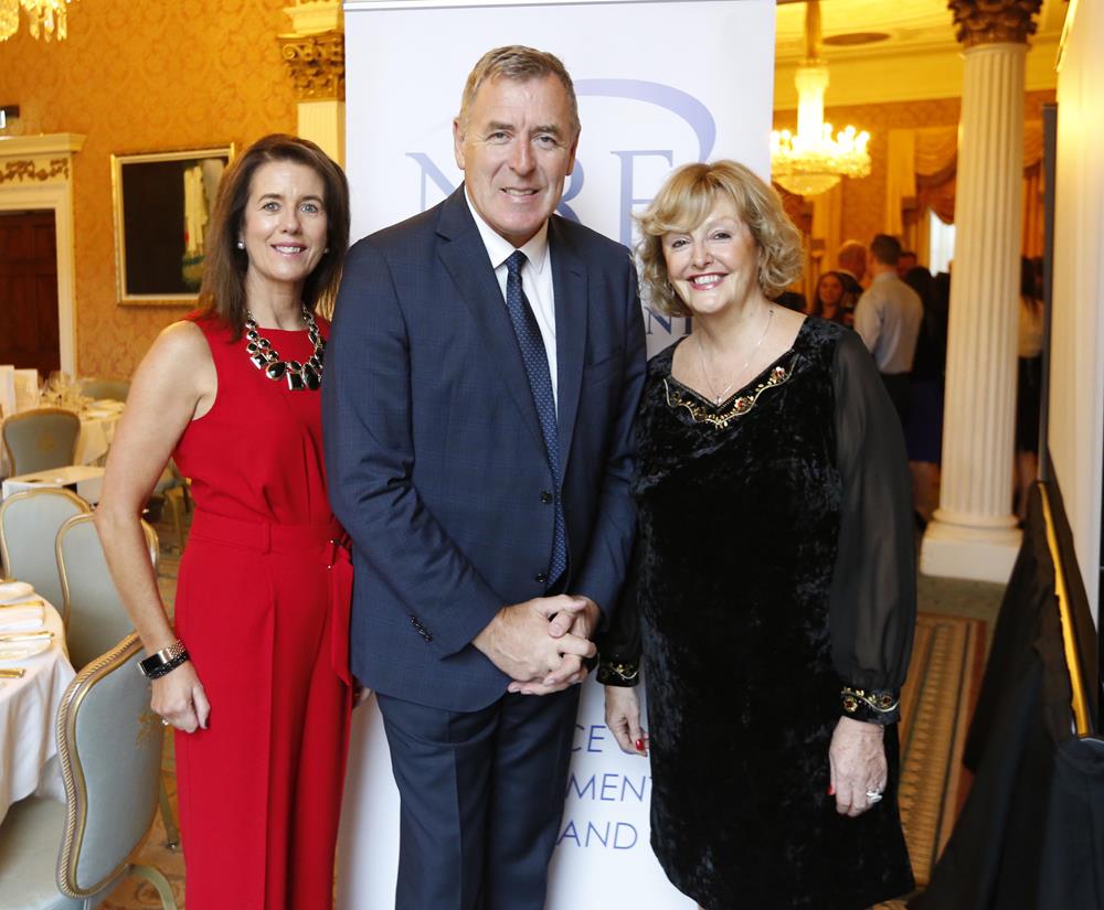 NO REPRO FEE 26/09/2018 National Recruitment Federation Fellowship event. Pictured are (LtoR) Geraldine King, Packie Bonner and Barbara McGrath at the National Recruitment Federation Fellowship event in The Shelbourne Hotel. Photo: Sasko Lazarov/Photocall Ireland