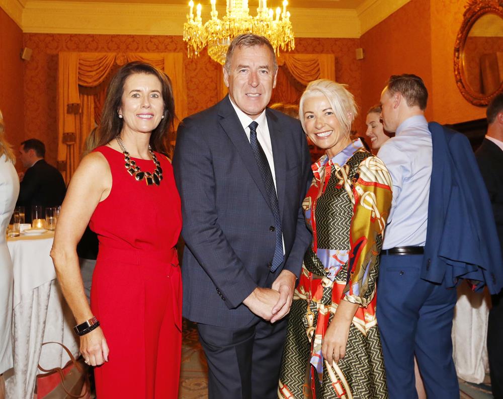 NO REPRO FEE 26/09/2018 National Recruitment Federation Fellowship event. Pictured are (LtoR) Geraldine King, Packie Bonner and Sharon Bannerton at the National Recruitment Federation Fellowship event in The Shelbourne Hotel. Photo: Sasko Lazarov/Photocall Ireland