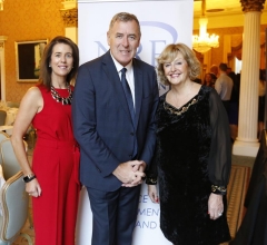 NO REPRO FEE 26/09/2018 National Recruitment Federation Fellowship event. Pictured are (LtoR) Geraldine King, Packie Bonner and Barbara McGrath at the National Recruitment Federation Fellowship event in The Shelbourne Hotel. Photo: Sasko Lazarov/Photocall Ireland