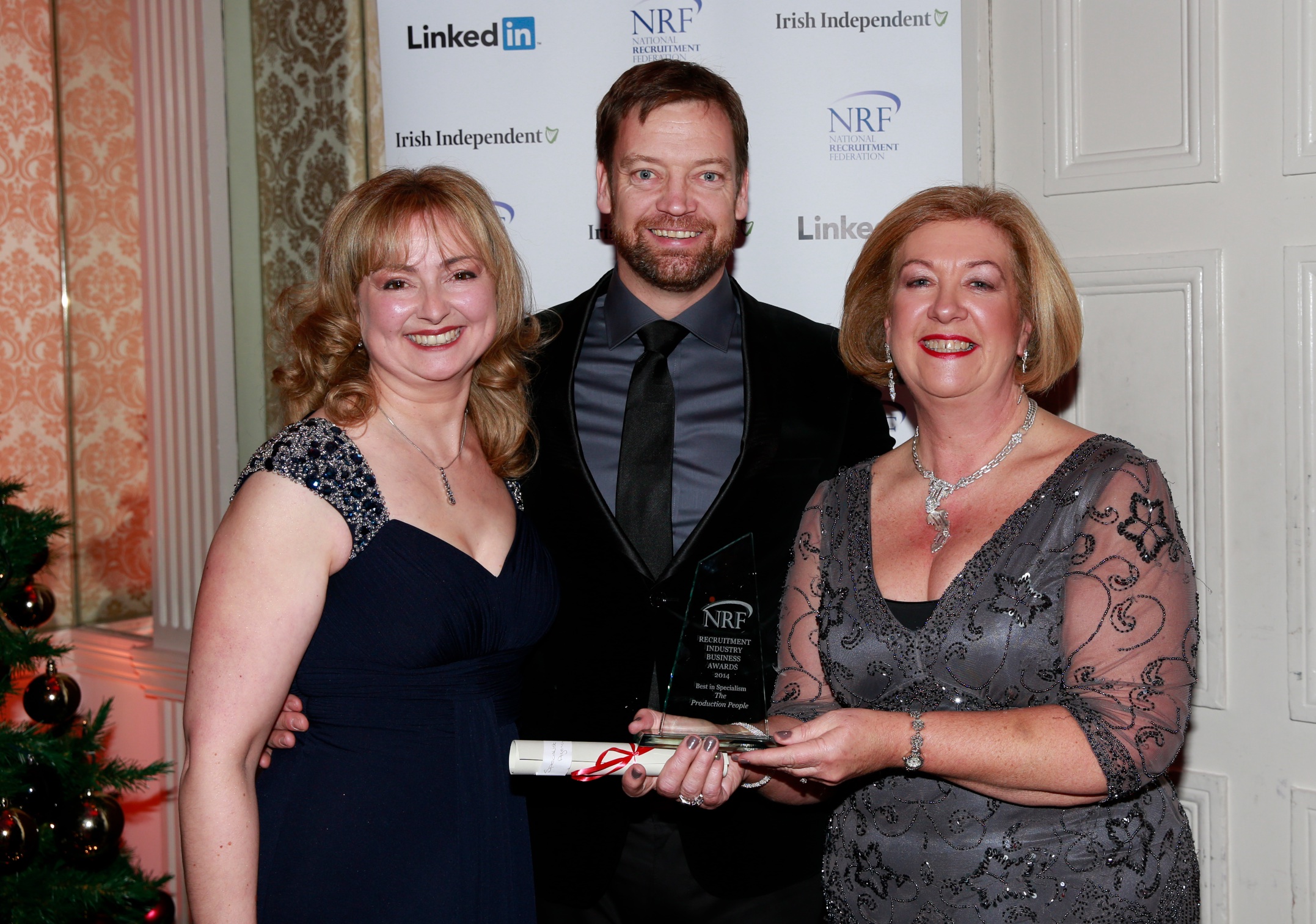 Deirdre Ryan and Louise Nolan from The Production People winners of the Best Specialist Agency award with Sponsor Gary Irwin of Gary Irwin Solicitors
