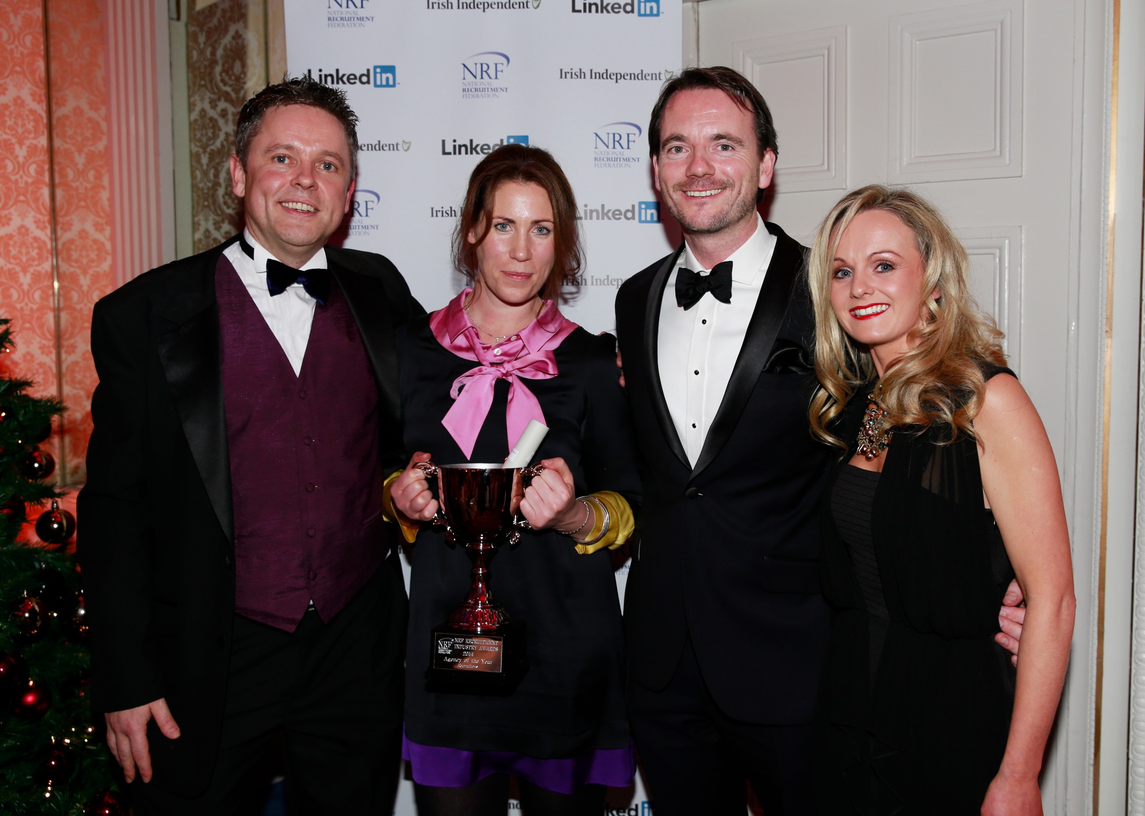 Winner of Agency of the year for 30 staff or less, Brian McFaden, Jane Gormley and Gerard Doyle from Recruiters with Sponor Claire Fagan from Icon Accounting