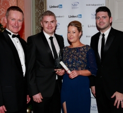 Eamonn Doherty of Brennans Insurance Insurance with Donal O'Donohue and Elaine Liston of Hudson Winners of best agency in Accountancy and Finance award and Richard O Dwyer of Hiscox