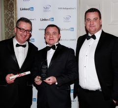 Roger Duffy and Rossa Mulally from Sigmar winners of Sales and Marketing award with sponsor Ruairi Kellegher from Taxback.com