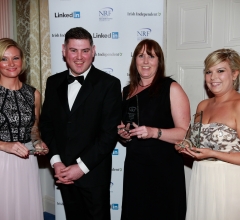 Top graduates for year 2014 Eimear Cooper Excel Recruitment Louise Bedford Noel Recruitment and Amy Corr Manpower with NRF VP Frank Farrelly